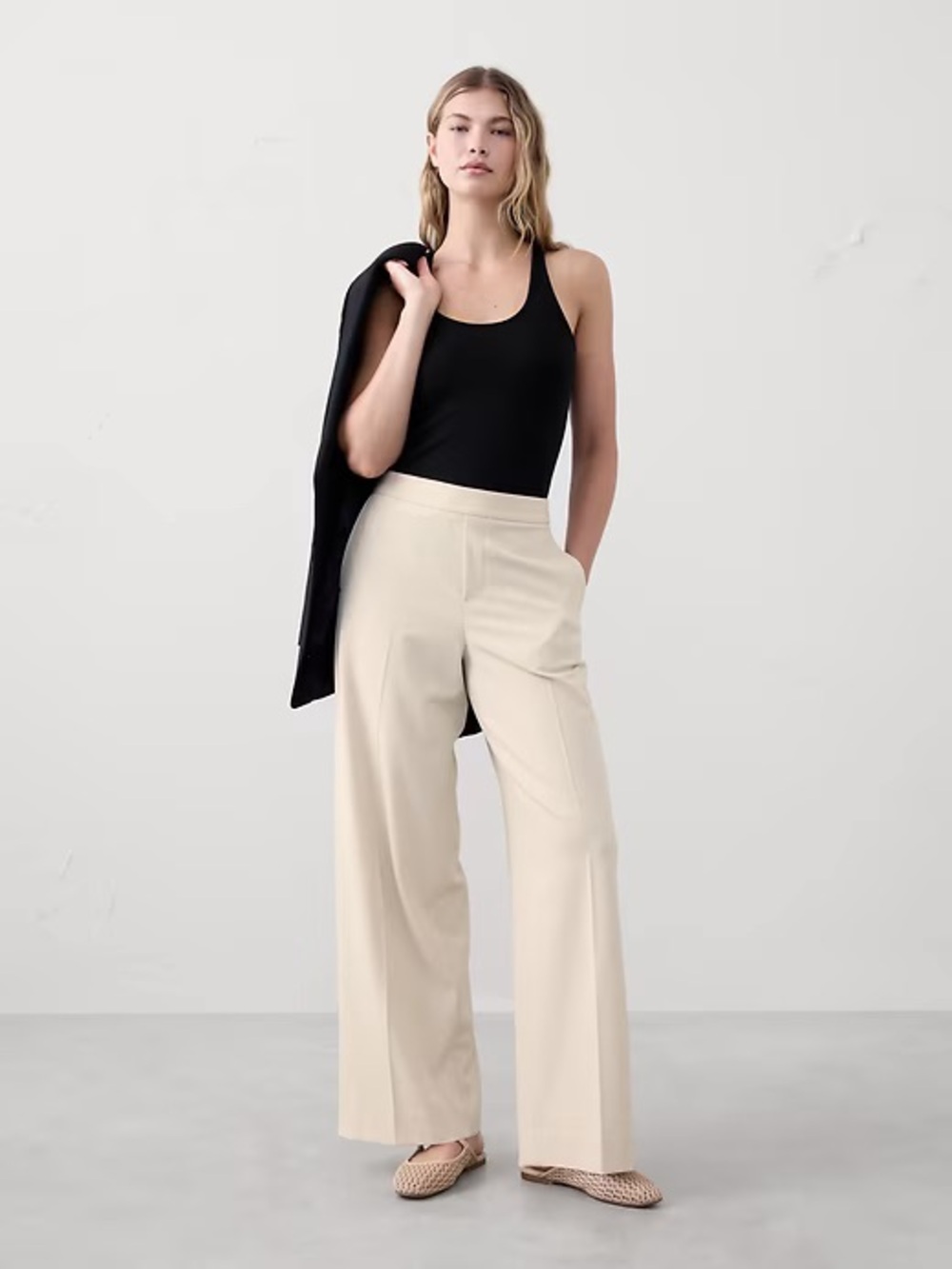 Banana Republic Cream Wide-Leg High Waist Pants